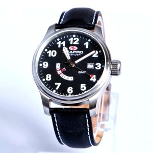 Seapro Men's Defender Black Leather GMT Watch